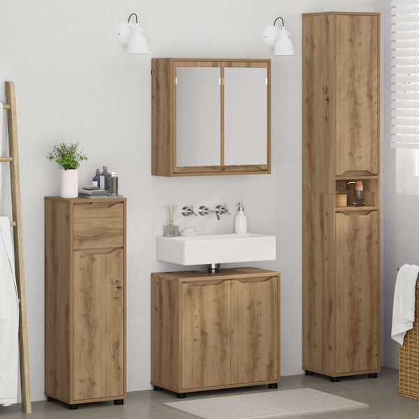 vidaXL Juego de muebles de ba&ntilde;o con caj&oacute;n Manual 4 pcs Roble artesanal