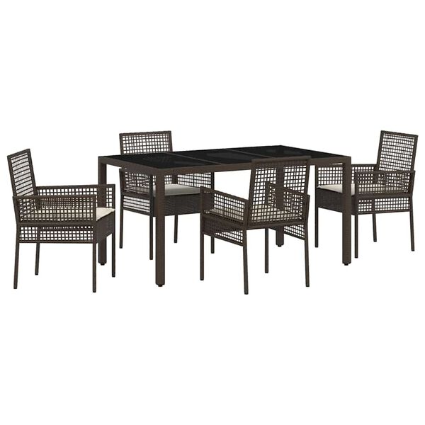 vidaXL Conjunto de Comedor de Jard&iacute;n 5 pcs Marr&oacute;n rat&aacute;n sint&eacute;tico