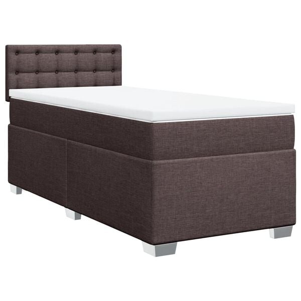 vidaXL Cama box spring con colch&oacute;n tela marr&oacute;n oscuro 90x200 cm
