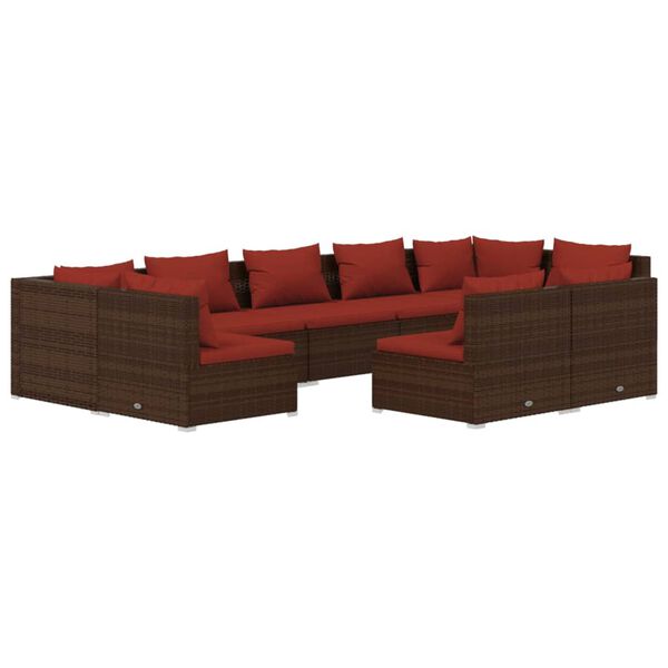 vidaXL Set muebles de jardín 9 piezas y cojines ratán sintético marrón