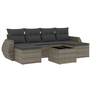 vidaXL Set de sof&aacute;s de jard&iacute;n 7 piezas con cojines rat&aacute;n PE gris