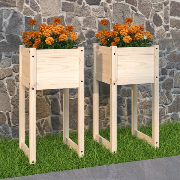 vidaXL Jardinera 2 unidades madera maciza de pino 40x40x81 cm