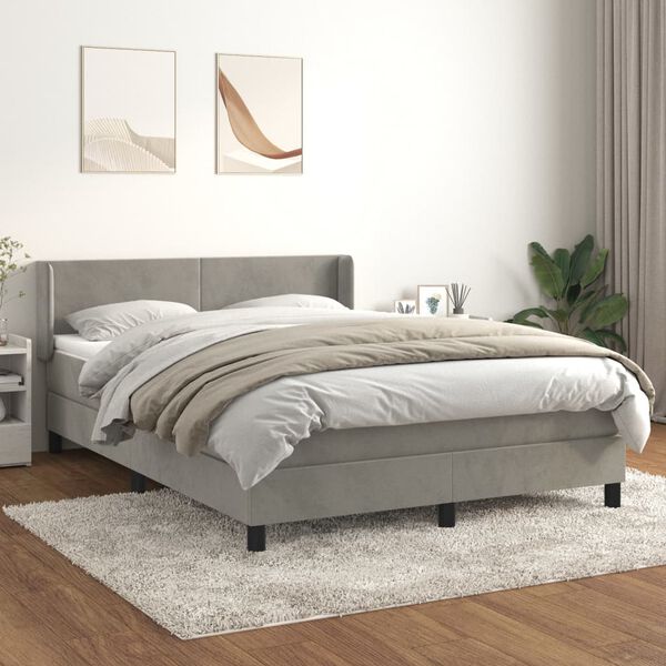 vidaXL Cama box spring con colch&oacute;n terciopelo gris claro 140x200 cm