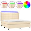 vidaXL Cama box spring colch&oacute;n y luces LED tela crema 160x200 cm