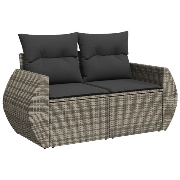 vidaXL Set de muebles de jard&iacute;n 9 pzas y cojines rat&aacute;n sint&eacute;tico gris
