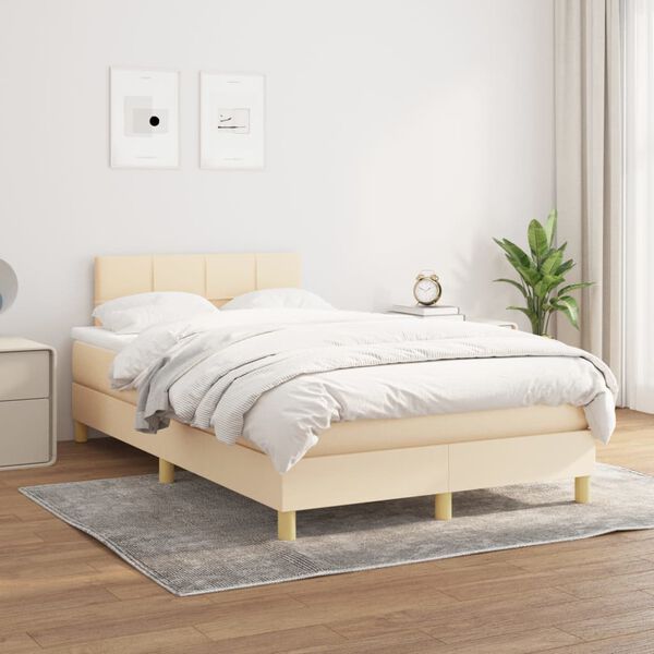 vidaXL Cama box spring con colch&oacute;n tela color crema 120x200 cm