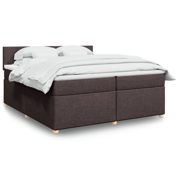 vidaXL Cama box spring con colch&oacute;n tela marr&oacute;n oscuro 200x200 cm