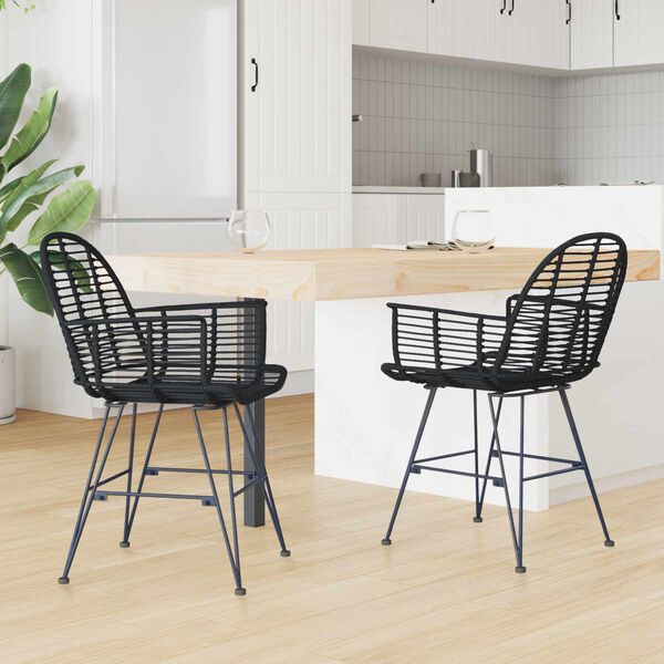 vidaXL Silla de comedor 2 pcs Negro 44 x 44 x 74 cm Ratan e Hierro
