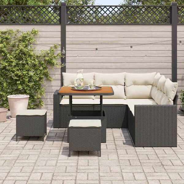 vidaXL Conjunto de sof&aacute;s de jard&iacute;n 9 pcs Negro y crema rat&aacute;n sint&eacute;tico