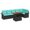 vidaXL Conjunto de sof&aacute;s de jard&iacute;n 7 pcs Negro y azul rat&aacute;n sint&eacute;tico