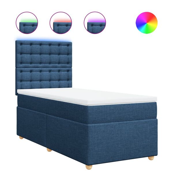 vidaXL Cama box spring con colch&oacute;n tela azul 90x200 cm