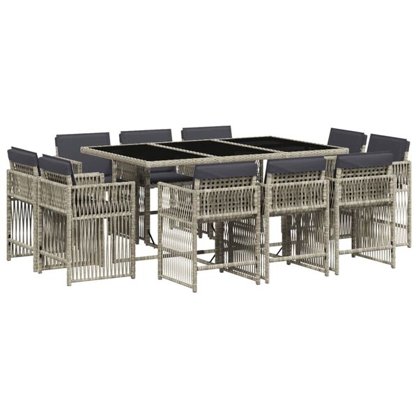 vidaXL Set de comedor de jard&iacute;n 11 pzas y cojines rat&aacute;n sint&eacute;tico gris