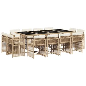 vidaXL Set comedor de jard&iacute;n con cojines 13 pzas rat&aacute;n sint&eacute;tico beige