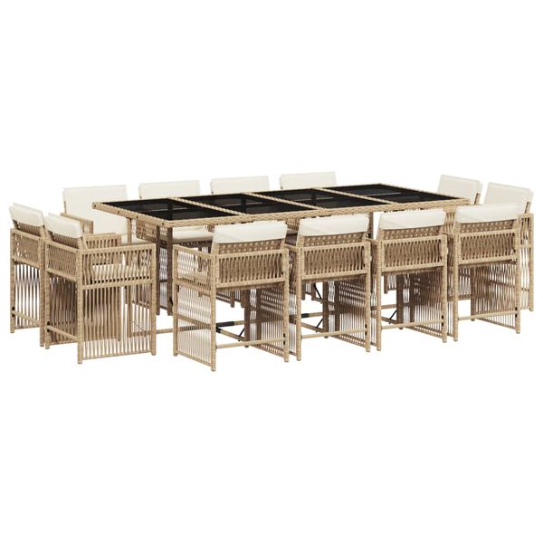 vidaXL Set comedor de jard&iacute;n con cojines 13 pzas rat&aacute;n sint&eacute;tico beige