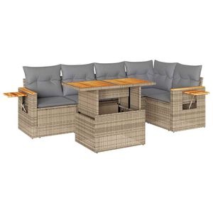 vidaXL Set sof&aacute;s jard&iacute;n y cojines 6 pzas rat&aacute;n sint&eacute;tico acacia beige