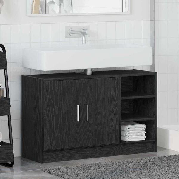 vidaXL Mueble de Cuarto de Ba&ntilde;o con puerta Roble Negro 90 x 29 x 55 cm