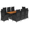 vidaXL Set de comedor de jard&iacute;n 9 pzas y cojines rat&aacute;n sint&eacute;tico negro