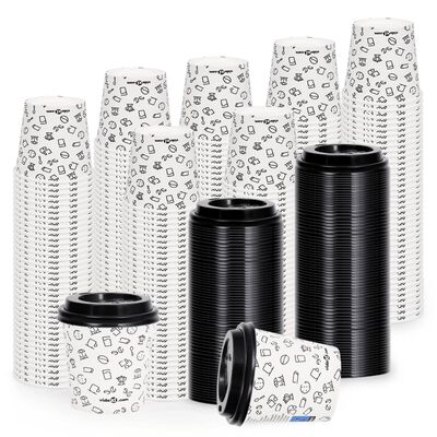vidaXL Vasos de papel de café con tapa 120 ml 500 uds blanco y negro