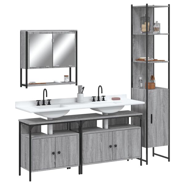 vidaXL Set de muebles de baño 4 pzas madera contrachapada gris sonoma