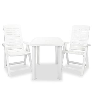 vidaXL Set de mesa y sillas bistr&oacute; de jard&iacute;n 3 piezas pl&aacute;stico blanco