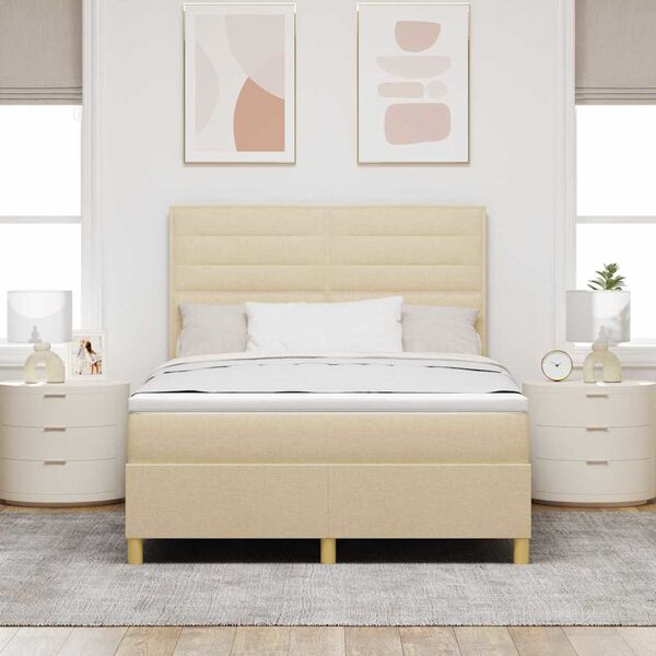 vidaXL Cama tipo Box Spring con colch&oacute;n Crema 140 x 200 cm tela