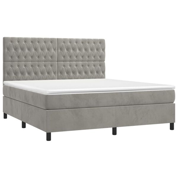 vidaXL Cama box spring colchón y LED terciopelo gris claro 180x200 cm