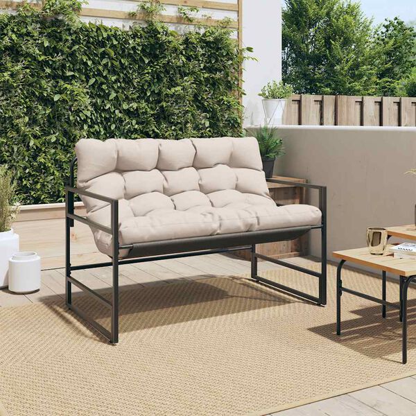 vidaXL Banco de jard&iacute;n con coj&iacute;n acero taupe 113 cm