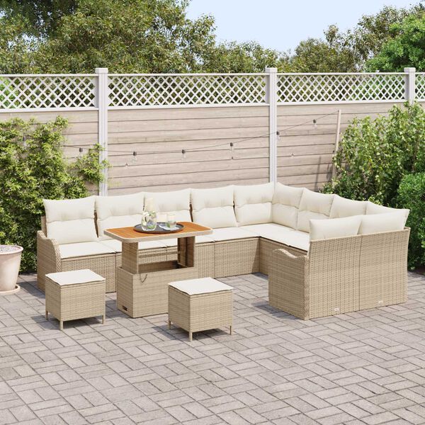 vidaXL Conjunto de sof&aacute; de jard&iacute;n con coj&iacute;n 12 pcs Beige y Crema