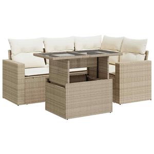 vidaXL Juego de sof&aacute;s jard&iacute;n con cojines 5 pzas rat&aacute;n sint&eacute;tico beige