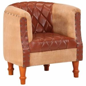 vidaXL Sill&oacute;n de cuero aut&eacute;ntico y madera maciza de mango marr&oacute;n