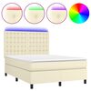 vidaXL Cama box spring colch&oacute;n y LED cuero sint&eacute;tico crema 140x190 cm