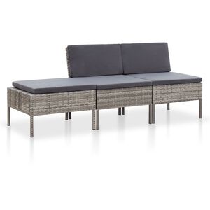 vidaXL Set de muebles de jardín 3 pzas y cojines ratán sintético gris