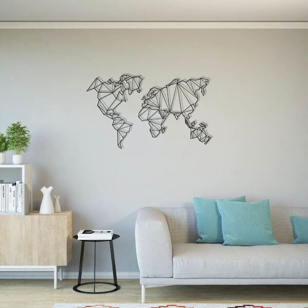 Homemania Decoraci&oacute;n de pared mapa del mundo 120x72 cm metal negro
