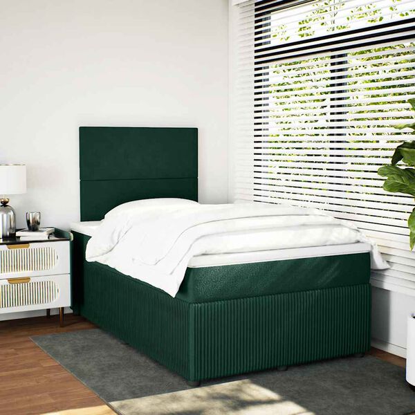 vidaXL Cama box spring con colch&oacute;n terciopelo verde oscuro 120x200 cm