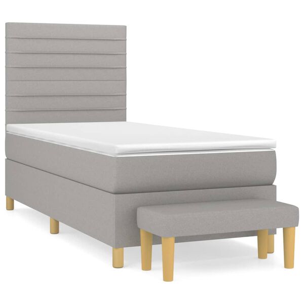 vidaXL Cama box spring con colch&oacute;n tela gris claro 90x190 cm