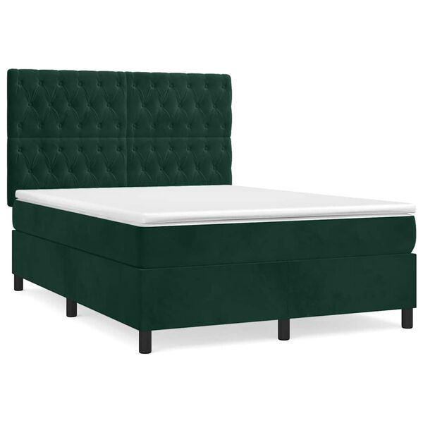 vidaXL Cama box spring con colch&oacute;n terciopelo verde oscuro 140x200 cm
