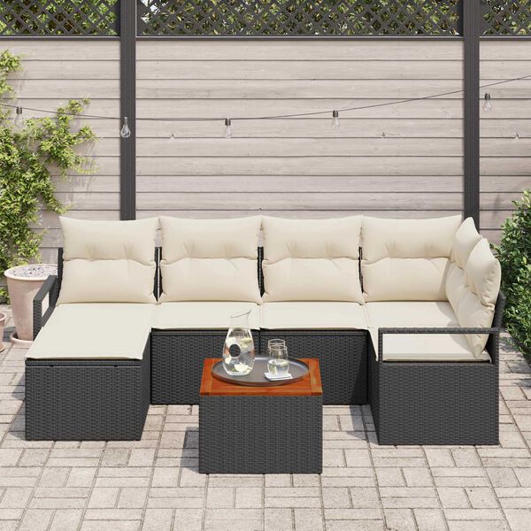 vidaXL Conjunto de sofá de jardín 7 pcs Negro y blanco