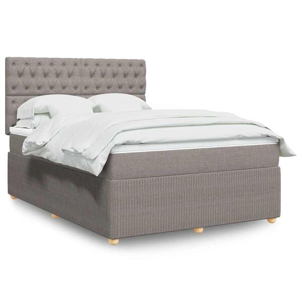 vidaXL Cama box spring con colch&oacute;n tela gris taupe 140x200 cm