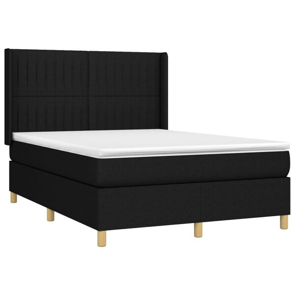 vidaXL Cama box spring colch&oacute;n y luces LED tela negro 140x190 cm