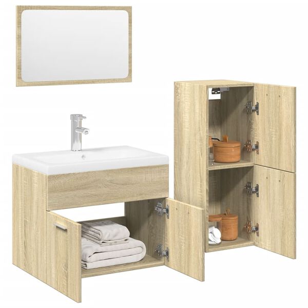 vidaXL Juego de muebles de ba&ntilde;o 4 pzas contrachapada roble Sonoma