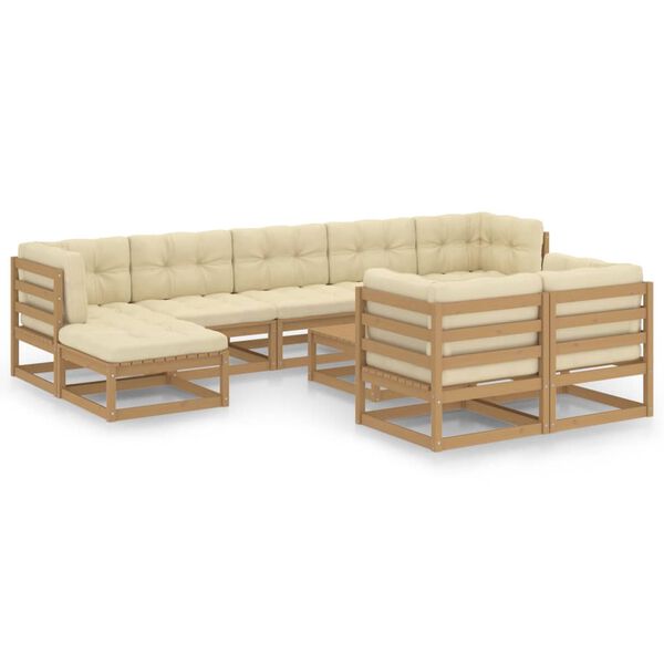 vidaXL Set de muebles de jard&iacute;n 10 pzs cojines madera pino marr&oacute;n miel