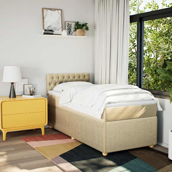vidaXL Cama box spring con colch&oacute;n tela color crema 90x190 cm
