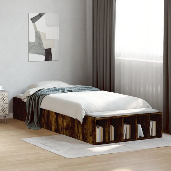 vidaXL Estructura de cama madera de ingeniería roble humo 75x190 cm