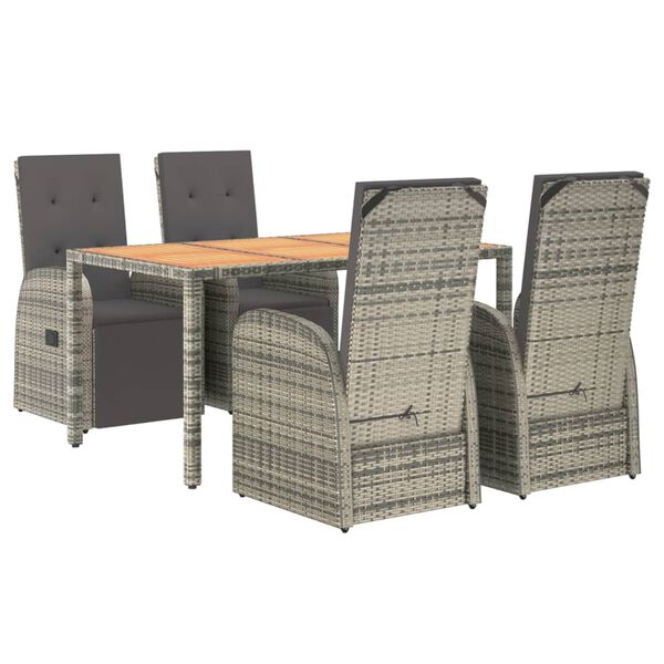 vidaXL Set comedor de jard&iacute;n 5 piezas con cojines rat&aacute;n sint&eacute;tico gris