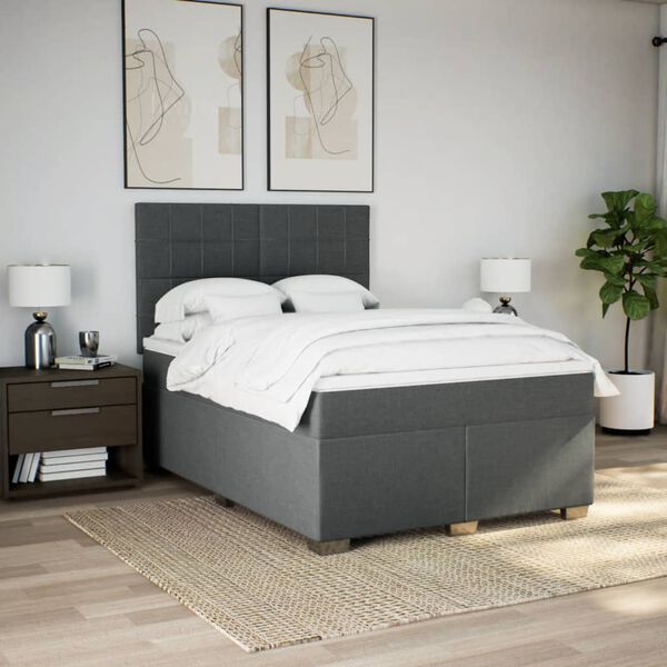 vidaXL Cama box spring con colch&oacute;n tela gris oscuro 140x190 cm