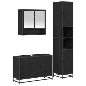 vidaXL Juego de muebles de ba&ntilde;o 3 pcs Roble Negro Madera contrachapada