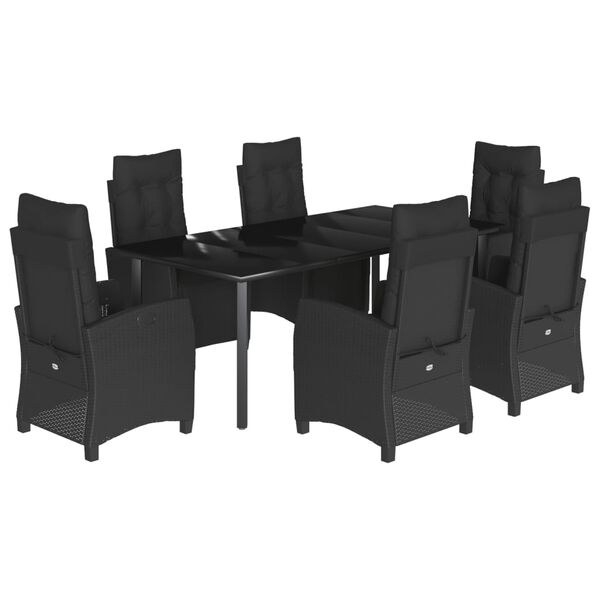 vidaXL Set de comedor de jard&iacute;n 7 pzas y cojines rat&aacute;n sint&eacute;tico negro