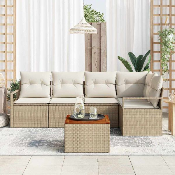 vidaXL Conjunto de sof&aacute;s de jard&iacute;n 6 pcs Beige rat&aacute;n sint&eacute;tico