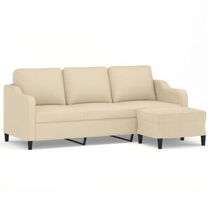 vidaXL Sof&aacute; de 3 plazas con taburete de tela crema 180 cm