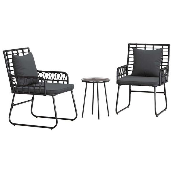vidaXL Conjunto de Comedor de Jardín 3 pcs Negro y Antracita